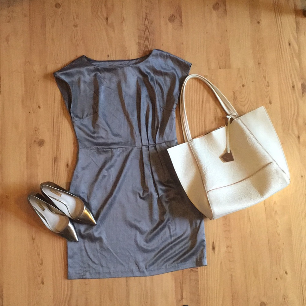 Classy asymmetrical cinched waist sheath dress